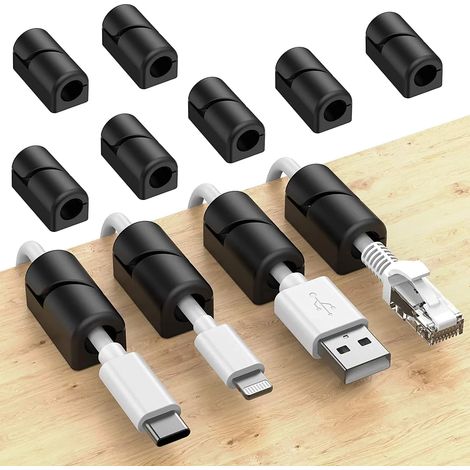 Lot de 20 clips de gestion de câbles en silicone auto-adhésifs, pour câbles de bureau, câbles de charge USB, câbles d'alimentation de souris et câbles d'ordinateur (noir). (1/5)