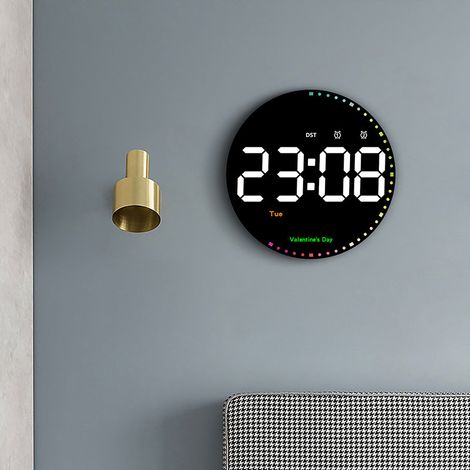 Reloj de pared de 10 pulgadas que cambia de color Reloj enchufable con 10 niveles de brillo y pantalla de temperatura Ideal para el hogar, el gimnasio, el aula y la oficina. (1/2)