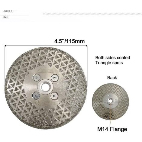 Disco diamantato da 115 mm a doppia faccia, elettrolitico, per taglio e levigatura di pietra, granito, marmo e piastrelle. (1/4)