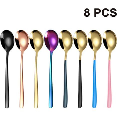 Cuillère à paille réutilisable Cuillère à cocktail Latte Macchiato en acier inoxydable Cuillère à café glacé 20,5 cm Cuillère à paille à long manche 8 pièces (1/5)