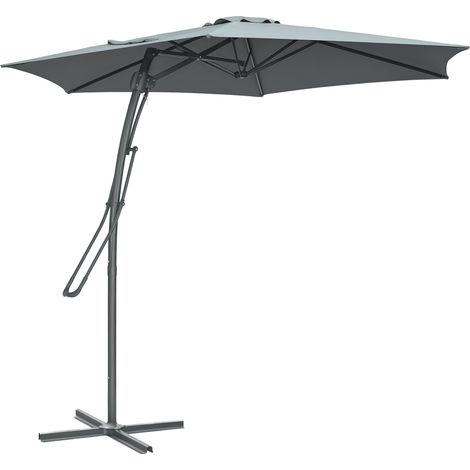 Sonnenschirm für die Terrasse, Ø 293 cm, mit seitlicher Kurbel und Kreuzfuß, wind- und wasserdicht, dunkelgrau