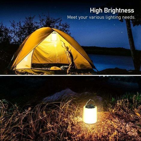 Lanterne Camping Rechargeable, Lampe Camping LED Rechargeable-Lumière Blanche Chaude 3000K, Luminosité Réglable 3 Modes, 10H+Autonomie, Portable & Étanche Lampe Tente (1/4)
