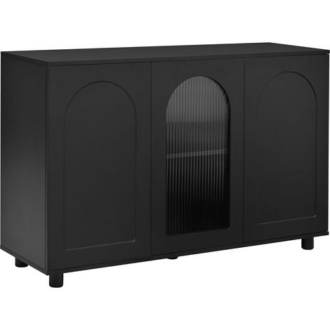 Sideboard mit 3 Türen, Verstellbaren Einlegeböden und Push to Open, aus MDF, Schwarz, für Wohn und Esszimmer (1/5)