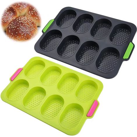 MINKUROW Mini Teglia Da Forno, Stampo Per Pane Al Latte Teglia Per Pane Francese 8 Griglie Teglia Per Pane In Silicone 2 Pezzi Stampi Per Muffin Per Pane Francese E Panini (1/5)