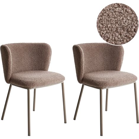 Conjunto de 2 sillas de comedor modernas asiento tapizado bouclé sin reposabrazos respaldo curvo patas marrones marrón claro Mina II (1/5)