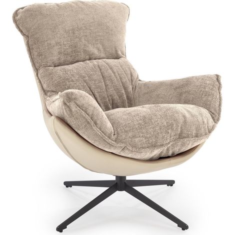 Sillón Houston 1846, Beige, 92x90x97cm, Cuero ecológico + Tapiz, Patas: Metal, 0