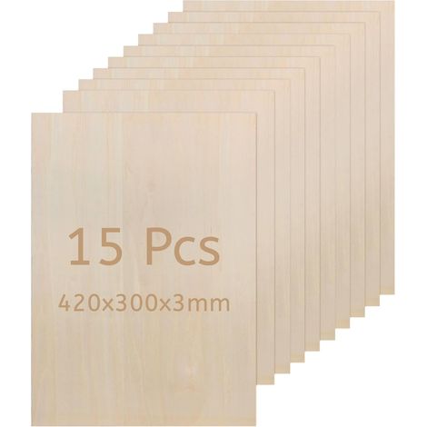 15 piezas de contrachapado de tilo A3 de 3 mm (420x300x3 mm), lámina de madera en bruto, contrachapado de tilo cortado con láser, ideal para maquetas y manualidades. (1/5)
