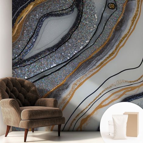 Papier peint intissé avec imprimé installation simple qualité excellente sans désordre - Colle incluse gratuite Vagues de pierre 250x250 cm (1/5)