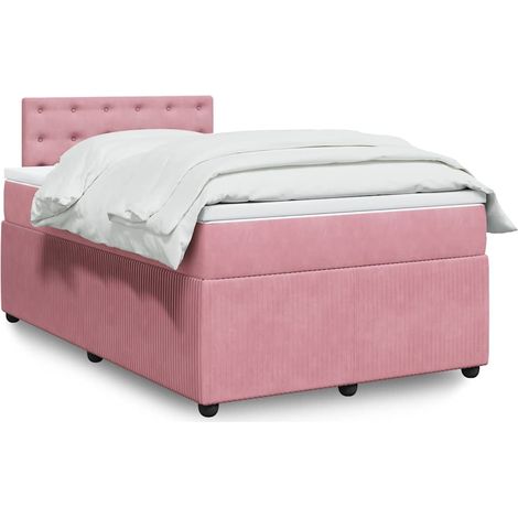 Cama box spring con colchón terciopelo rosa 120x190 cm (1/5)