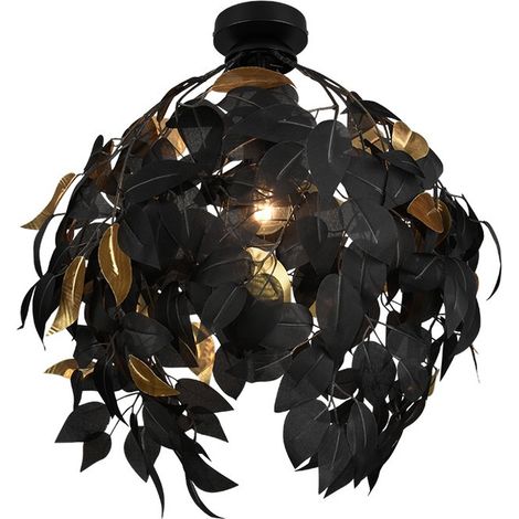 LEAVY PLAFONIERA FOGLIE LAVABILI NERO E ORO D. 38CM 1 LUCE ATTACCO E27 (1/3)