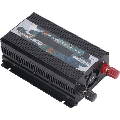 Convertisseur de puissance pour voiture CC/CA, dissipation thermique rapide, écran LCD 2.0, port USB, convertisseur de puissance solaire à onde sinusoïdale 2000 W, noir, 12 V CC (1/5)
