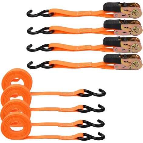4 x 800 kg Sangle à Cliquet - Sangle Cliquet avec Crochets en S enduits Sangle d'Arrimage avec Cliquet Longueur 5m,Largueur 25 mm, Sangles de Serrage pour Voitures Camions Motos Marchandises Transport (1/5)