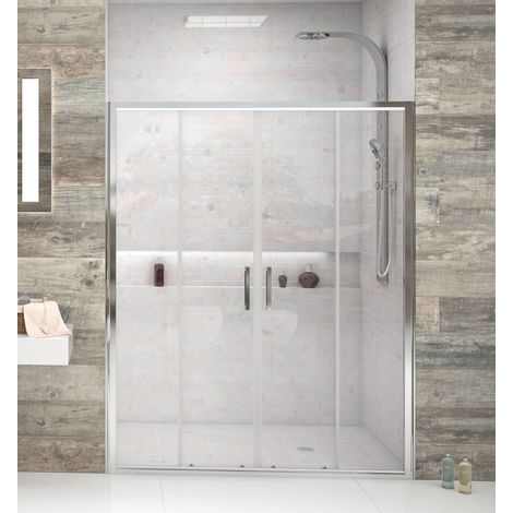 Mampara de ducha frontal de 2 hojas fijas y 2 puertas correderas - Cristal de Seguridad de 6 mm - Modelo FRESH 4 de 156 - 162 cm - TRANSPARENTE (1/2)