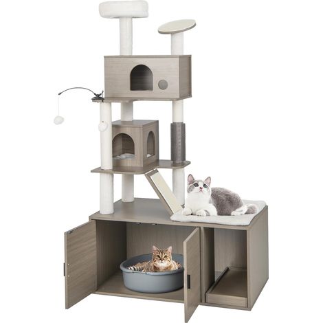 Costway – Arbre à chat 2 en 1 avec bac à litière caché – 173 cm – 2 condos – Griffoir en sisal – 2 balles suspendues – Stabilité renforcée (1/5)