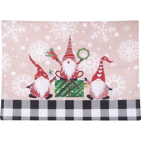Placemat De Table - En Tissu Lin Et Non Tissé - Résistant À La Chaleur Et Anti-Dérapant - Motif Noël Fermier À Carreaux Buffalo - Rouge Noir Ou Noir Blanc - 44 X 33 Cm - 1 Pièce (1/5)