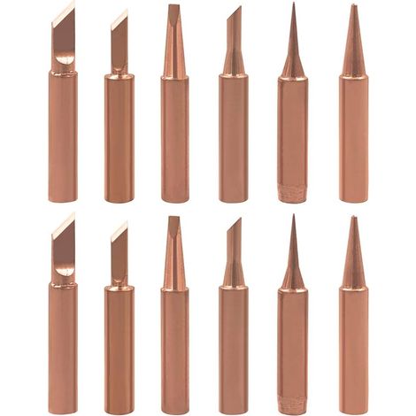 Sollbry 12Pcs 900M-T Pannes à Souder en Cuivre Pur, Pointe de Fer à Souder Sans Plomb Embout à Souder Forme K SK 2.4D 3C I B Tête de Soudage pour Station de Soudure (1/5)