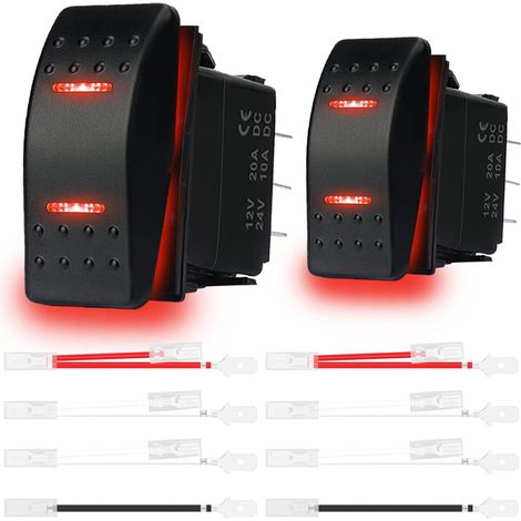 2 Stück Momentary-Wippschalter (EIN) - AUS - (EIN), 3-Positionen, wasserdicht, DC 12V/20A 24V/10A, 7-polig, DPDT, LED-Beleuchtung, für Boote, Lkw, Pkw, Wohnwagen, Wohnmobile, SUVs, ATVs und UTVs, Rot