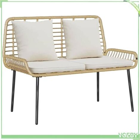 Banc de jardin - FAFEICY - 42010360 - Polyrotin marron/crème - 2 places - 109x63x83 cm (1/5)