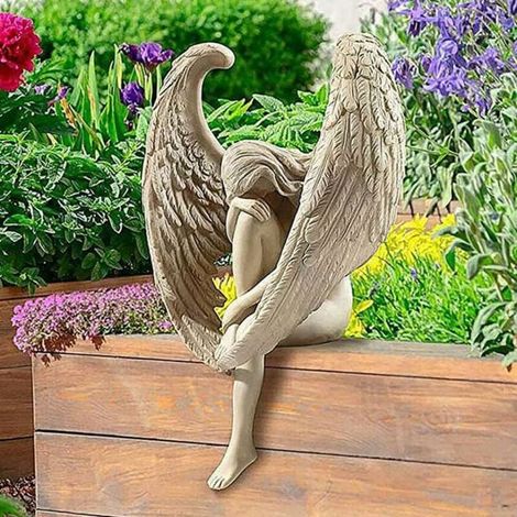 Statue Ange - Résine - Kneeling Pose - Extérieur Jardin Terrasse Allée - Décoration Spirituelle - 1 Pièce (1/5)