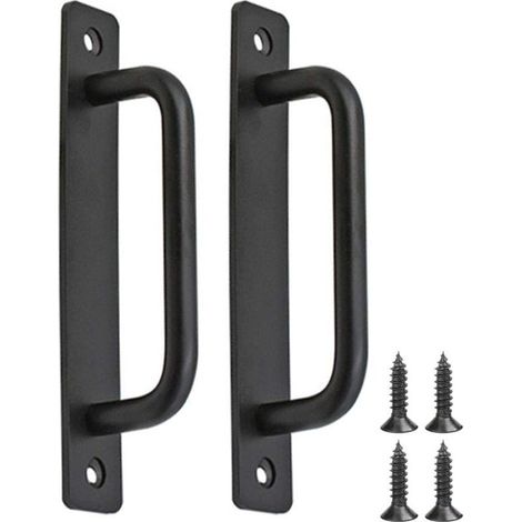 Poignée de porte de grange 2 pièces, poignée de porte coulissante noire, poignée de porte de grange, poignée de porte coulissante avec vis pour portails (1/5)