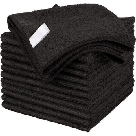Chiffons Microfibre Sans Traces - Lot 12 Pièces, Noir, 30x30 cm, Usage Polyvalent pour Nettoyage Ménager et Voiture-ULISEM (1/5)