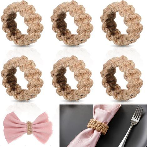 6 Pièces Rond de Serviette de Table,Naturelle Rond de Serviette Convient pour La Table de Fête de Mariage Décoration de Table de Fête de Mariage (1/5)