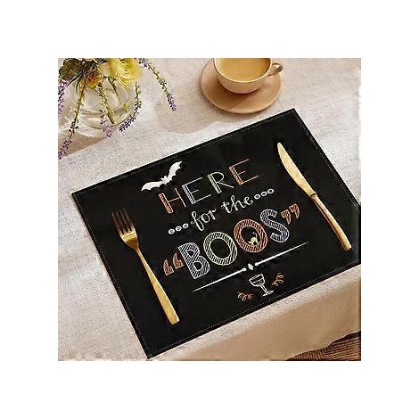 Halloween-Tischsets aus Leinen, Serie „Süßes oder Saures“, Kombinations-Tischsets, Restaurant-Festtagsdekoration, Geschirr-Isolierunterlagen (YMCD-18)