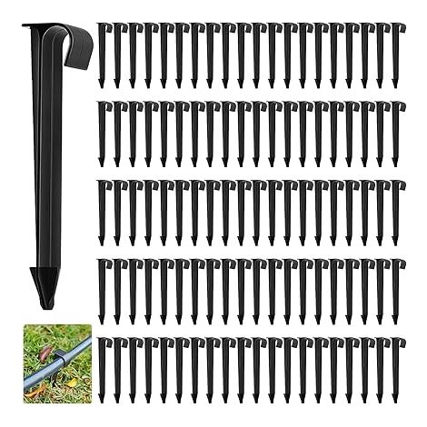 100 Pièces Piquets de Support de Tuyau D'irrigation, Support de Tuyau Fixation au Sol pour Piquets en PE pour Tuyau Arrosage Irrigation Jardin (Diamètre 16mm, Longueur 11,2cm) (1/5)