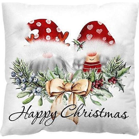 Housse de coussin décorative de Noël avec motif de cerf et d'élan, 45 x 45 cm, motif sapin et cerf, pour canapé ou salon. (1/5)