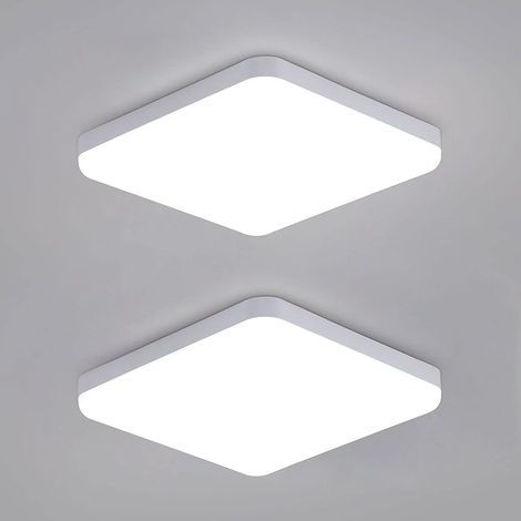 Plafonnier LED carré 32W, 2 unités Luminaire Plafonnier Etanche IP54, 3600LM 6500K Blanc Froid, Plafonnier salle de bain cuisine couloir balcon 25cm (1/5)