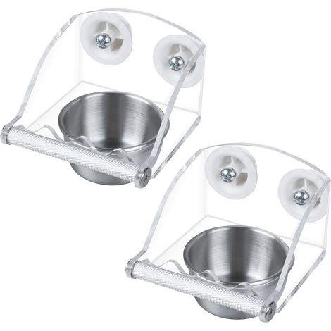 Bird Food Water Bowl, Stainless Steel Dish Feeder Cup Parrot Cage Feeding Cup with Clip Holder for Parakeets Cockatiels Lovebird Finch (1/5)