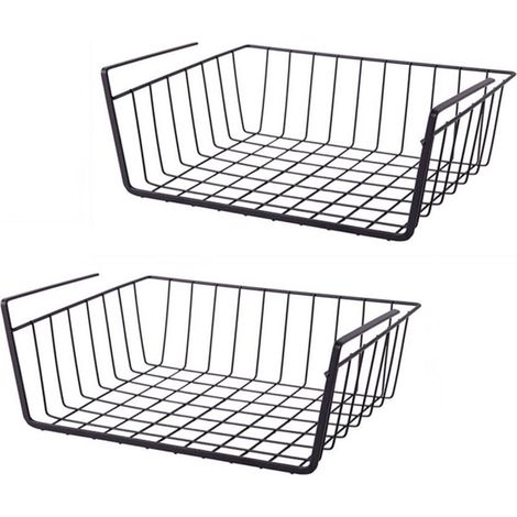 Lot de 2 paniers de rangement suspendus en métal pour cuisine, bureau, garde-manger, salle de bain, armoire (noir)