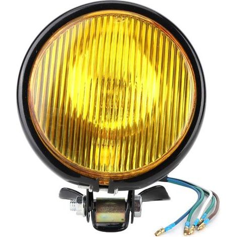 Phare Vintage Rétro Style Phare Universel Moto Phare Moto Modification Accessoire Moto Phare(Coquille noire Verre jaune). (1/4)
