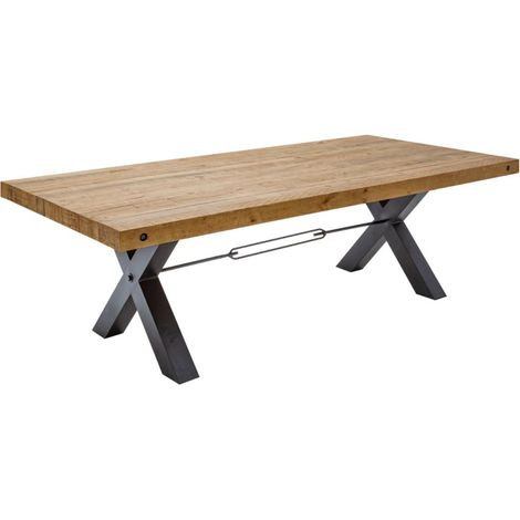 Mesa CAVARA – Madera de pino reciclado barnizado y metal negro – 200 cm – Tablero grueso 80 mm – Estilo industrial