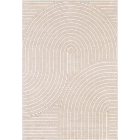 LUNE - Tapis doux à relief abstrait géométrique beige 160x230