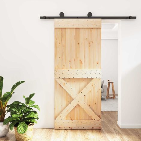 vidaXL Puerta Corredera Natural y negro 90 x 210 cm (1/5)