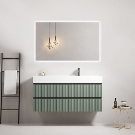 Mobile bagno sospeso cannettato 120 cm Verde Salvia Lavabo a Destra in Resina Specchio Quadro Retroilluminato - Fiji Paint (1/4)