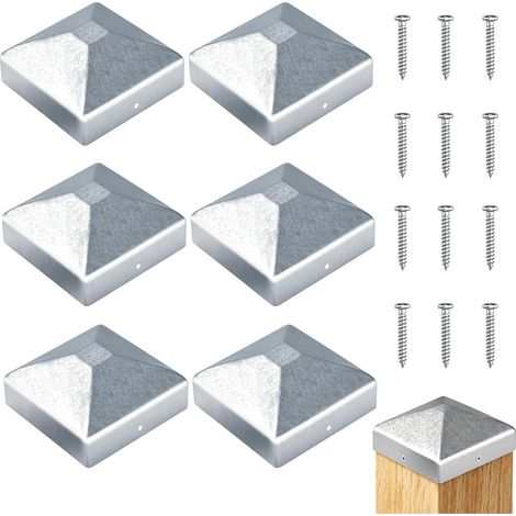 6 Supports de Poteaux 7x7cm avec Capuchons et Vis (1/5)