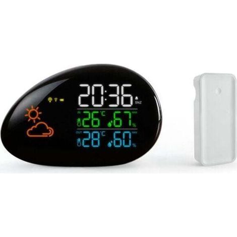 Station Météo Radio Pilotée avec Capteur Extérieure et Intérieure, Température, Prévisions Météo, Humidité, Ecran Couleur LED, Horloge, Reveil 1539761mm (1/4)