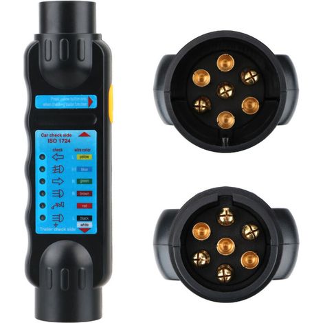Testeur de prise remorque - 13 broches et 7 broches - 12 V - Pour voiture camion caravane - Avec adaptateurs 13/7 et 7/13 - 1 pièce (1/4)