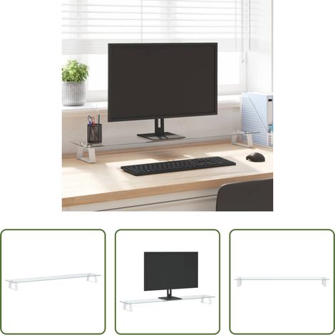 vidaXL Moniteur ergonomique - Support de moniteur blanc 100x20x8 cm verre trempé et métal (1/5)