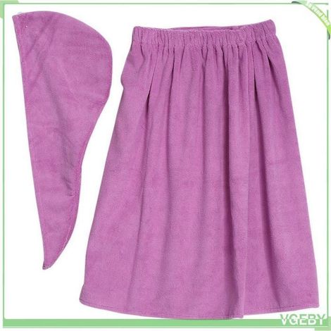 Serviette enveloppe - FAFEICY - Soft Spa - Violet clair - 90x150 cm - Ensemble serviette+bonnet (1/5)