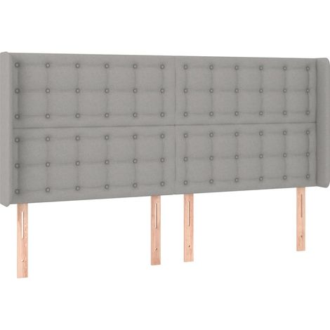 Testiera complemento letto arredo camera con bordo laterale 203 x 16 x 118/128 cm tessuto grigio chiaro TDL0205191
