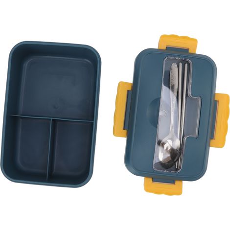 Japanische, unterteilte Bento-Box aus Weizenstroh, elegantes Blau, isolierte Bento-Box für Schüler und Angestellte, mikrowellengeeignet, mit Deckel und Besteck. (1/5)