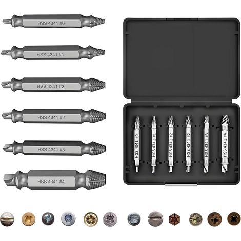 Kit di estrattori per viti in acciaio HSS 4341 da 6 pezzi, con rotazione a sinistra, kit multifunzionale per la riparazione di viti rotte, ideale per il fai da te, la casa e le riparazioni meccaniche (1/5)