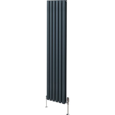 Röhrenheizkörper Oval & Chrom Thermostatventile Modern Anthrazitgrau 1800 x 360mm
