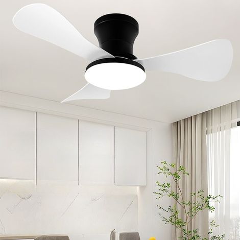 Ventilateur de plafond LED 70 cm, 3 pales, télécommande, 6 vitesses, moteur DC réversible, dimmable, 3000-6000K, Blanc (1/2)