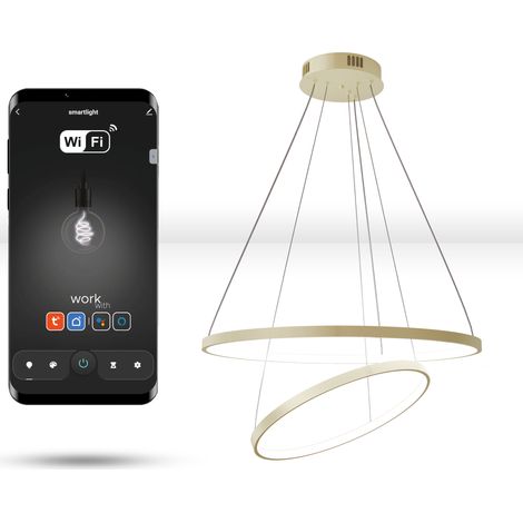 Lampe ronde WiFi Tuya 60 cm + 40 cm LED dorée à anneau de suspension intérieur (1/5)
