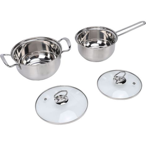 Ensemble de 2 casseroles en acier inoxydable : casserole à lait et faitout à double poignées avec couvercles, facile à nettoyer pour cuisine (1/5)