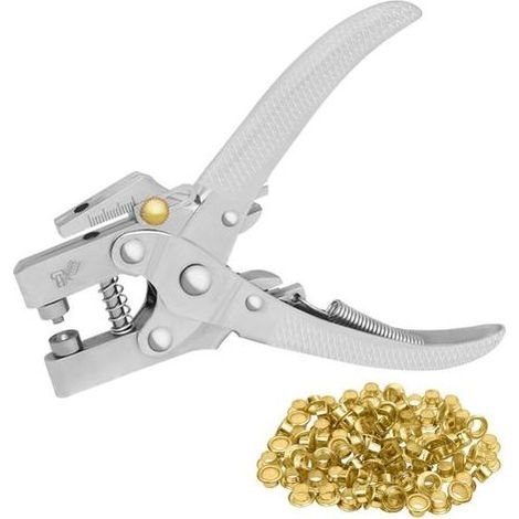 Pince a Oeillet avec 100 Œillets - Pince Perforeuse de 16 cm pour Ceinture en Cuir - Œillets en Métal Doré de 7,2 mm - Pour Tissus, Vêtements, Chaussures, Sacs et Artisanat (1/5)